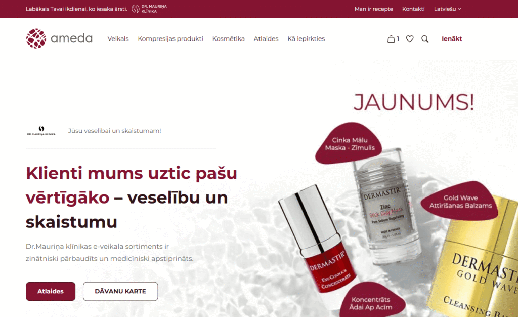 Ameda — medicīnas e-veikals ar recepšu plūsmu uz WooCommerce
