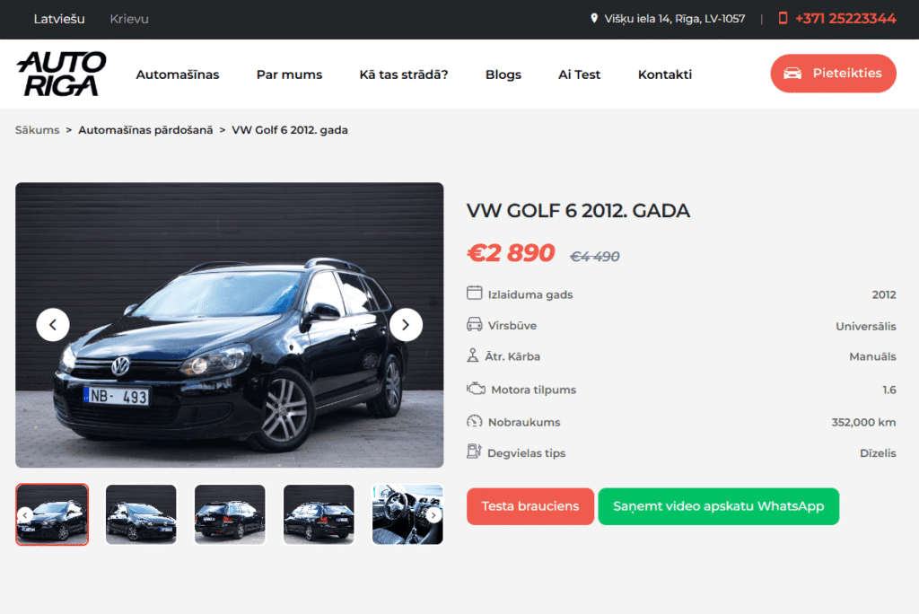 AutoRiga — lietotu auto tirdzniecības platforma ar līzingu un AI izvēles rīku