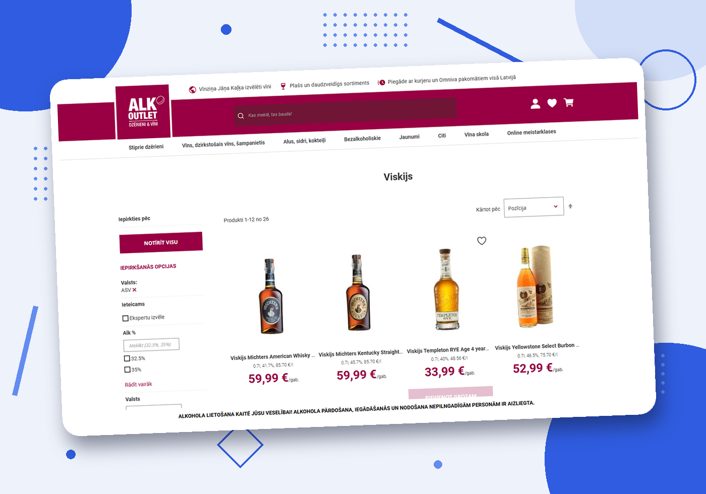 alkoutlet magento e-veikals latvijā