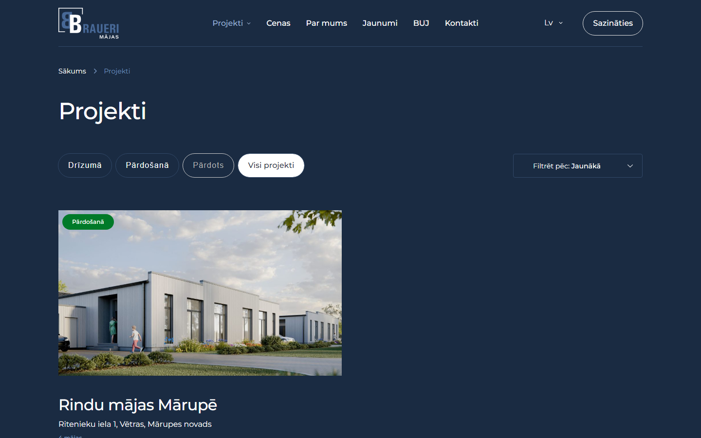 Braueri Mājas projektu katalogs ar filtriem